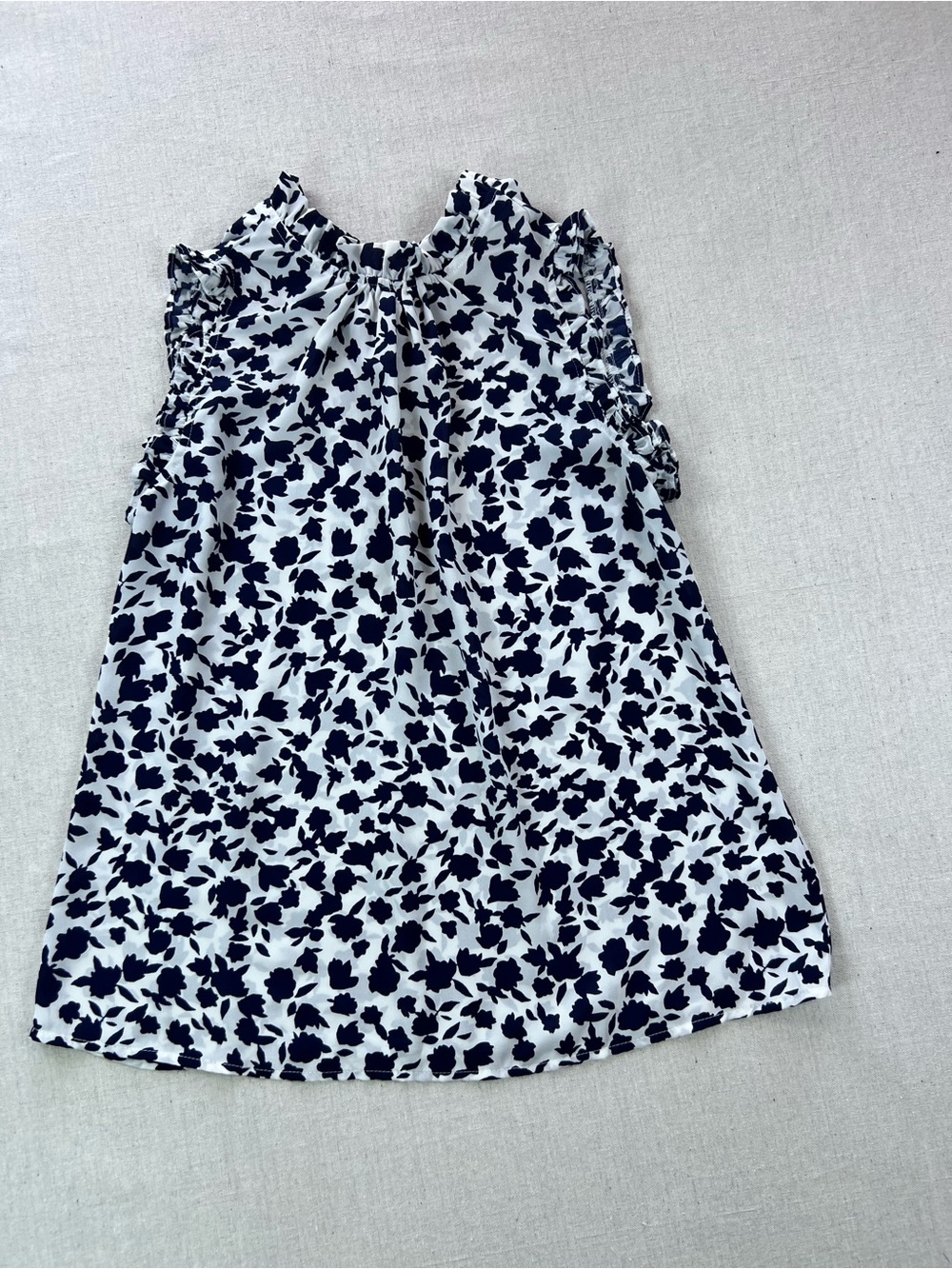 Women’s Navy and White Floral Sleeveless Mock Babydoll Top - Size L